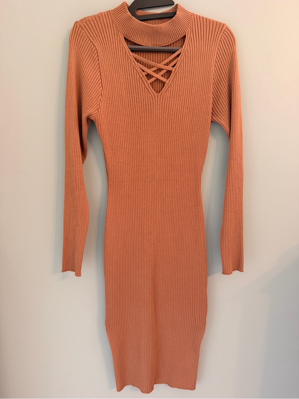 Say What? Ribbed Long Sleeve Sweater Dress in Rust